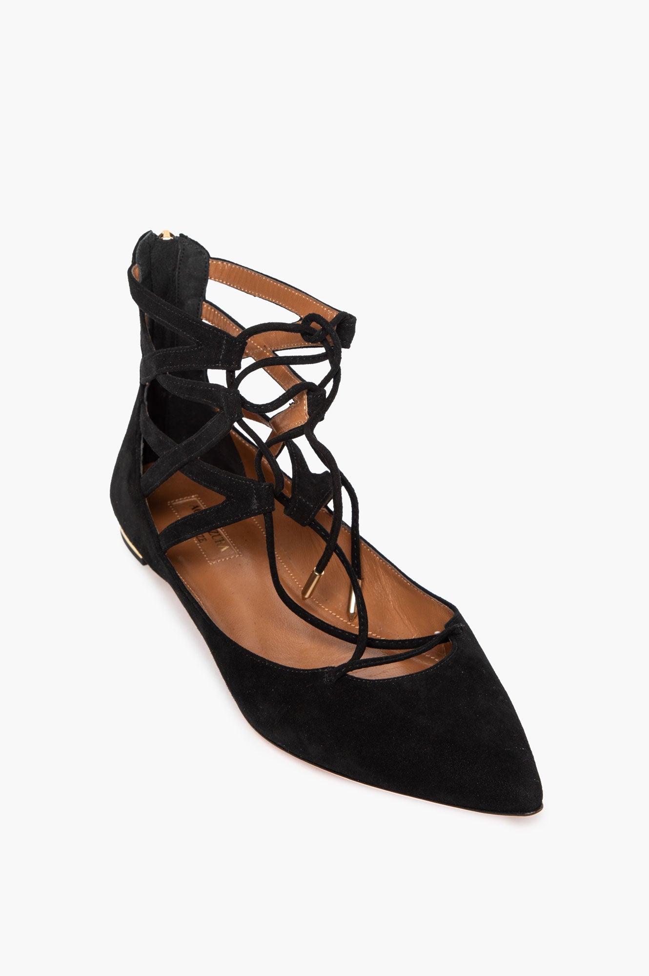 Aquazzura Black Suede Pointed Toe Belgravia Flats Size 38.5