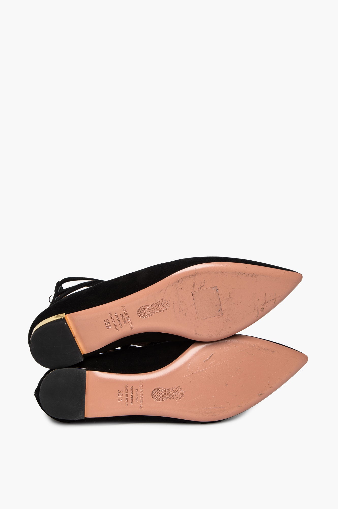 Aquazzura Black Suede Pointed Toe Belgravia Flats Size 38.5