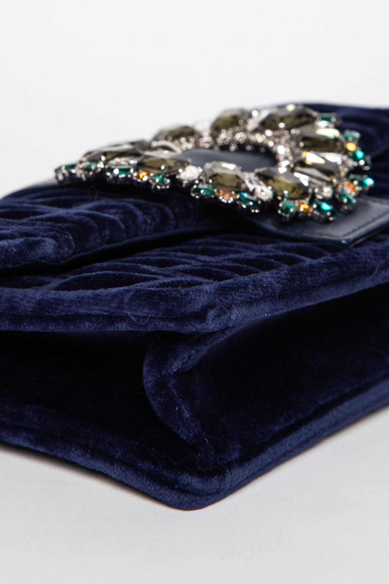 Miu Miu Blue Matelassé Velvet Jewel Crossbody Bag