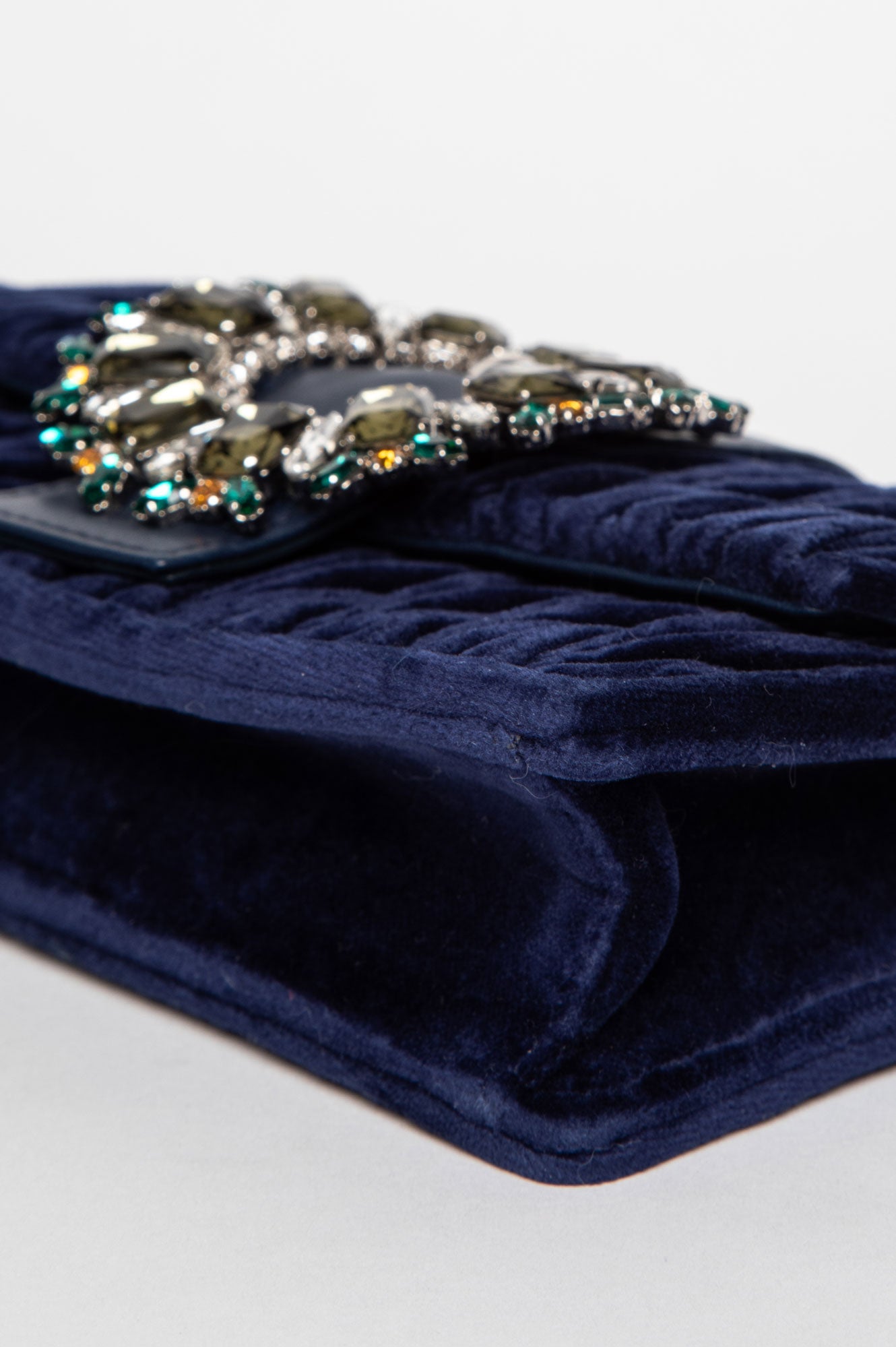 Miu Miu Blue Matelassé Velvet Jewel Crossbody Bag