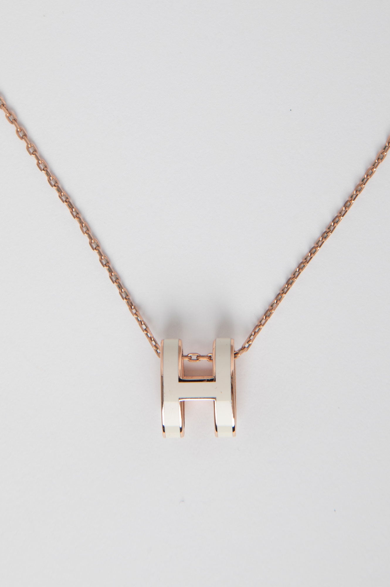 Hermes Rose Gold White H Necklace
