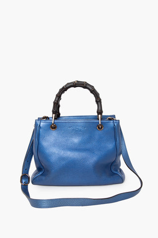 Gucci Metallic Blue Bag Medium Shopper Tote With Strap