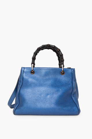 Gucci Metallic Blue Bag Medium Shopper Tote With Strap