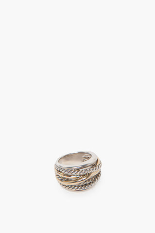 David Yurman Silver With Gold Crossover Ring Size 7