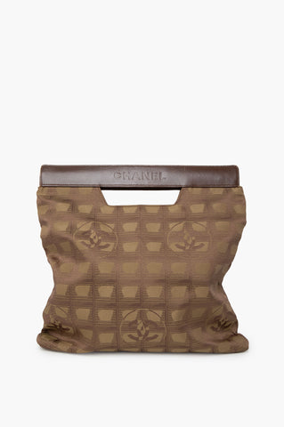 Chanel Brown Jacquard Nylon Travel Line Flat Tote Bag