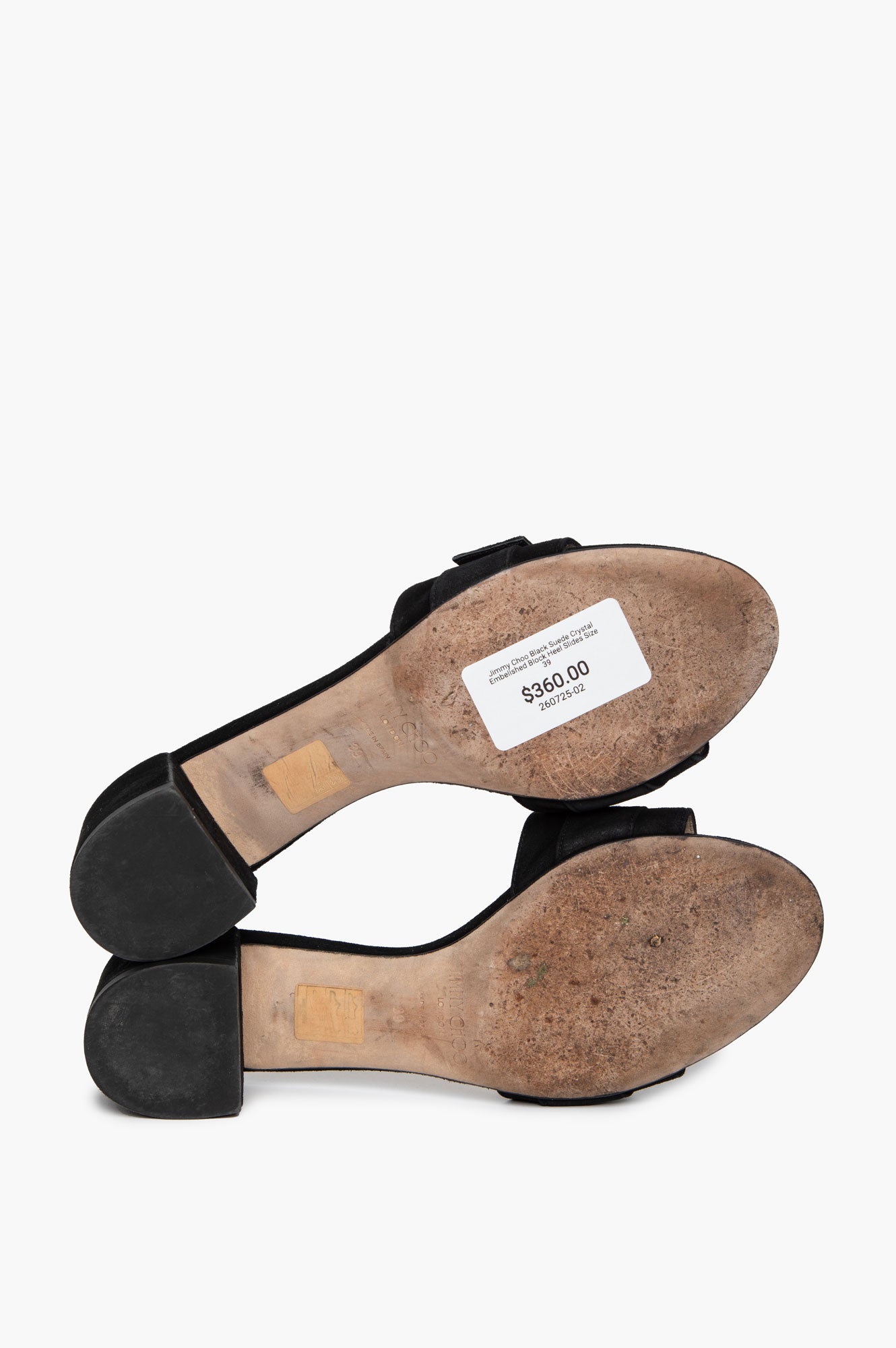 Jimmy Choo Black Suede Crystal Embellished Block Heel Slides Size 39