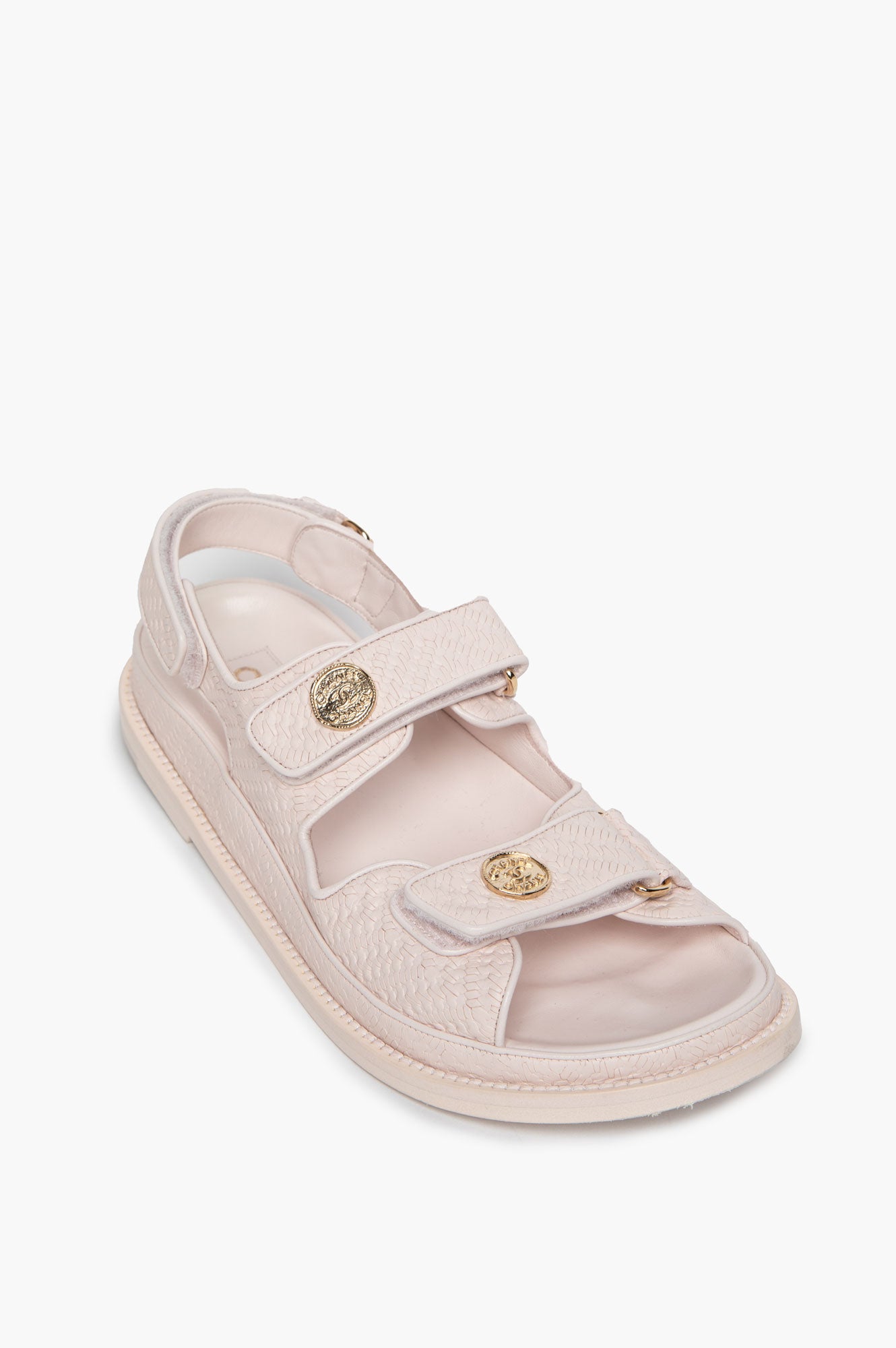 Chanel 2022C Baby Pink Textured Leather Dad Sandals Size 38.5