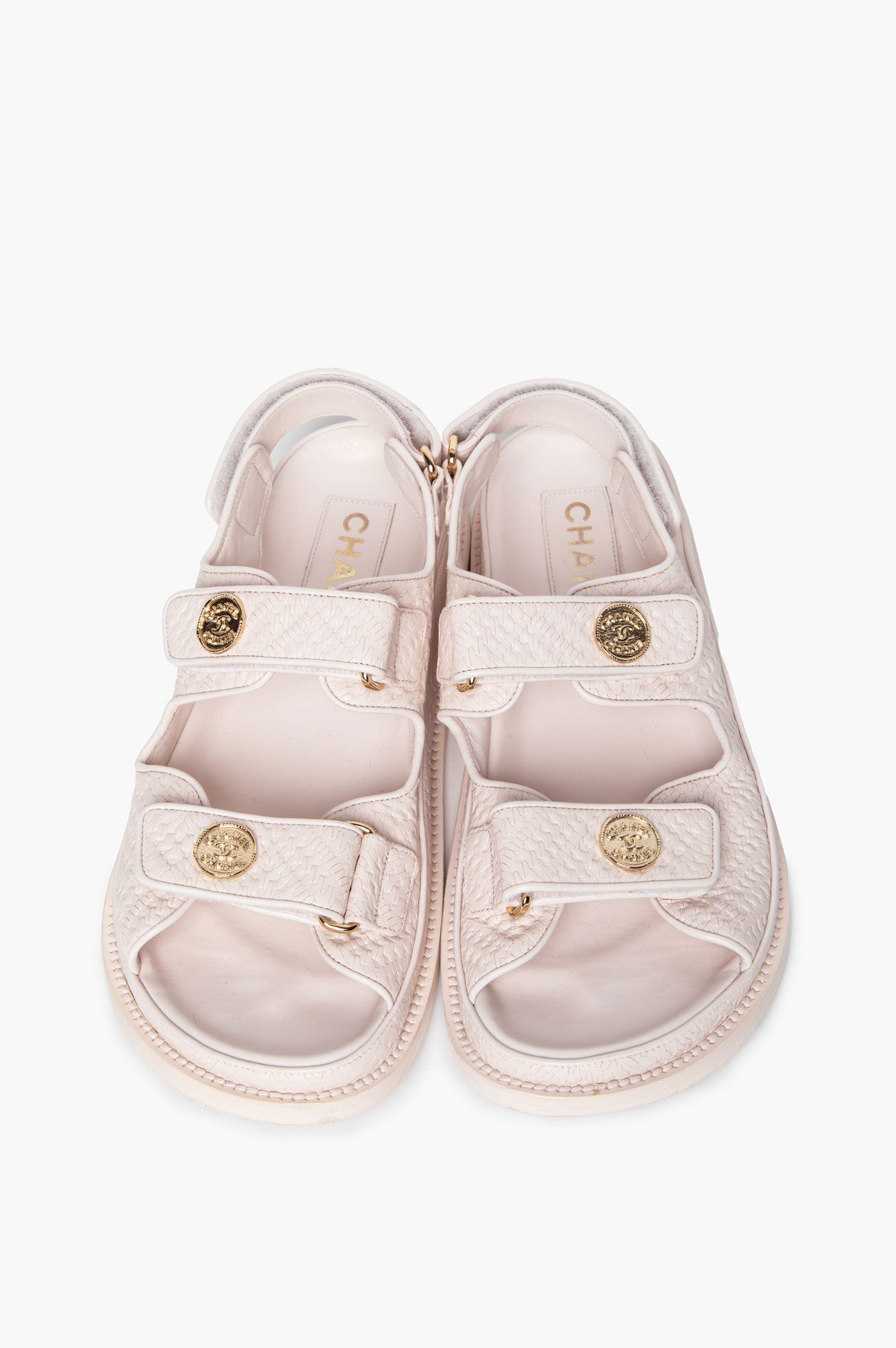 Chanel 2022C Baby Pink Textured Leather Dad Sandals Size 38.5