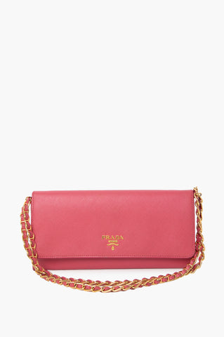 Prada Pink Saffiano Wallet on Chain Bag