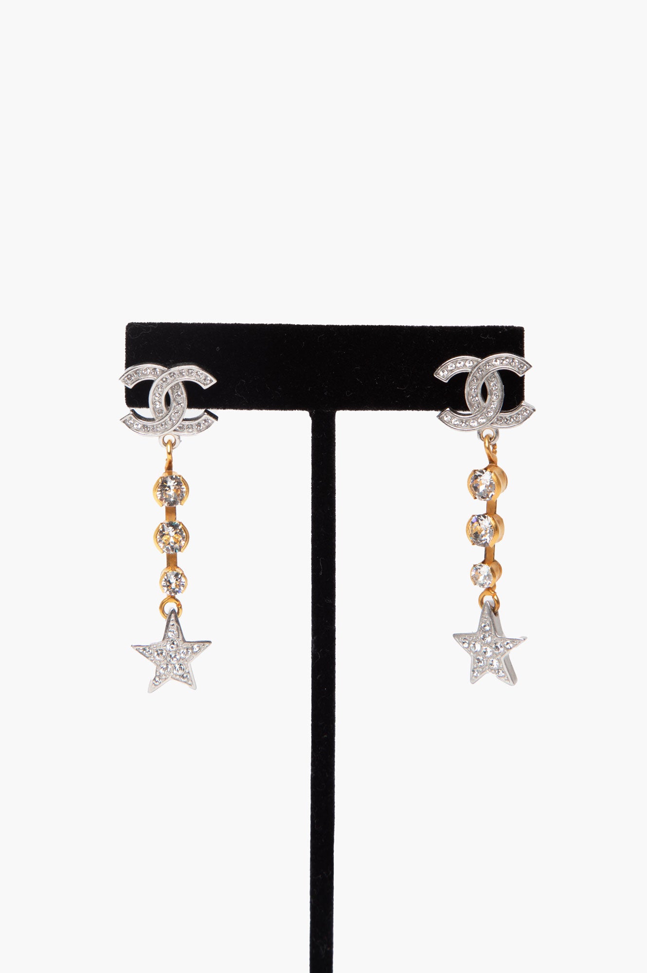 Chanel 2023 Enamel and Crystal CC Drop Earrings