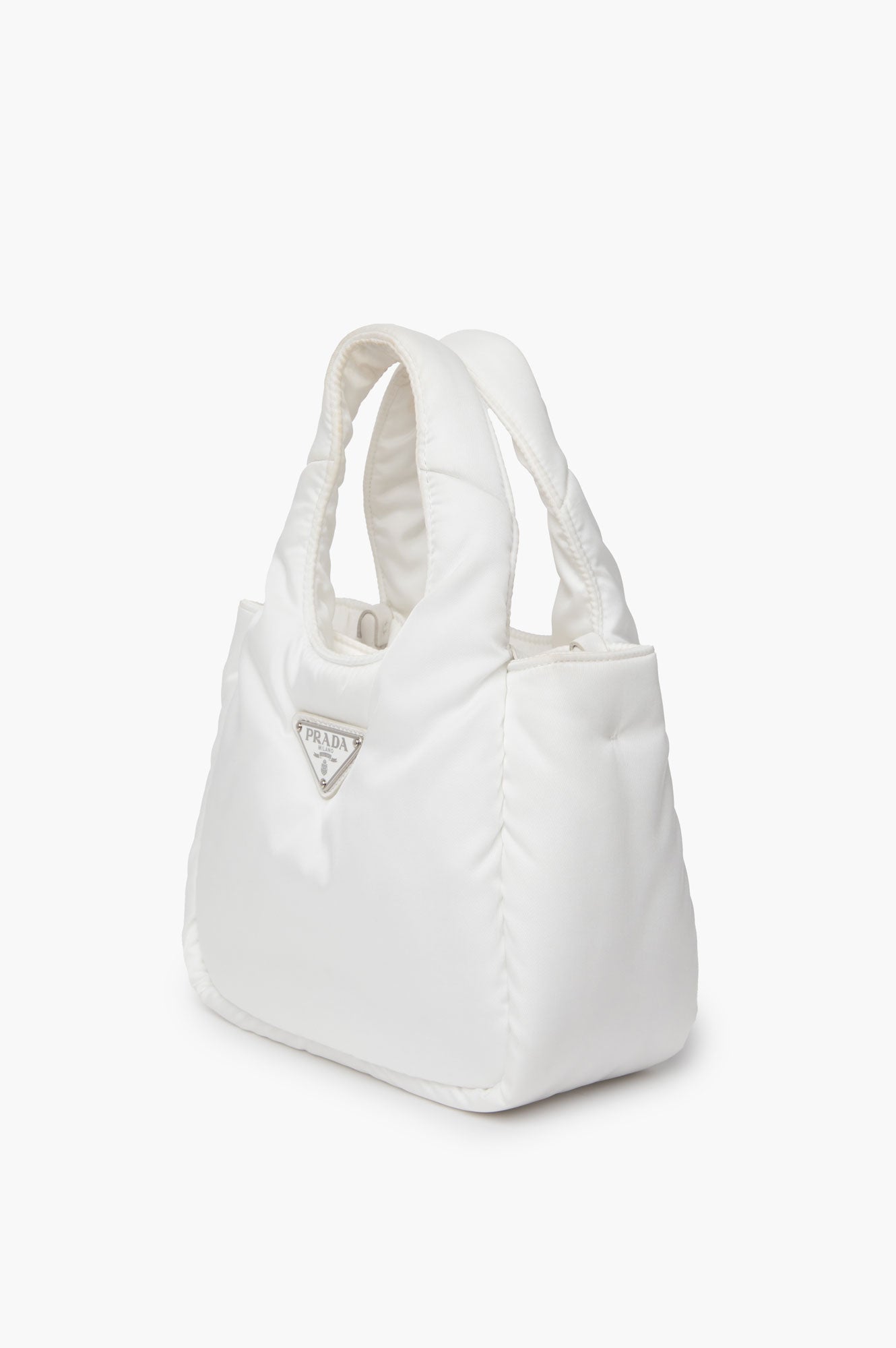 Prada White Mini Re-Nylon Padded Soft Tote Bag