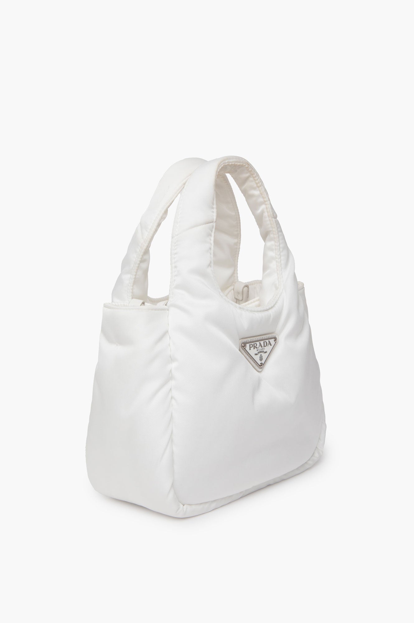 Prada White Mini Re-Nylon Padded Soft Tote Bag