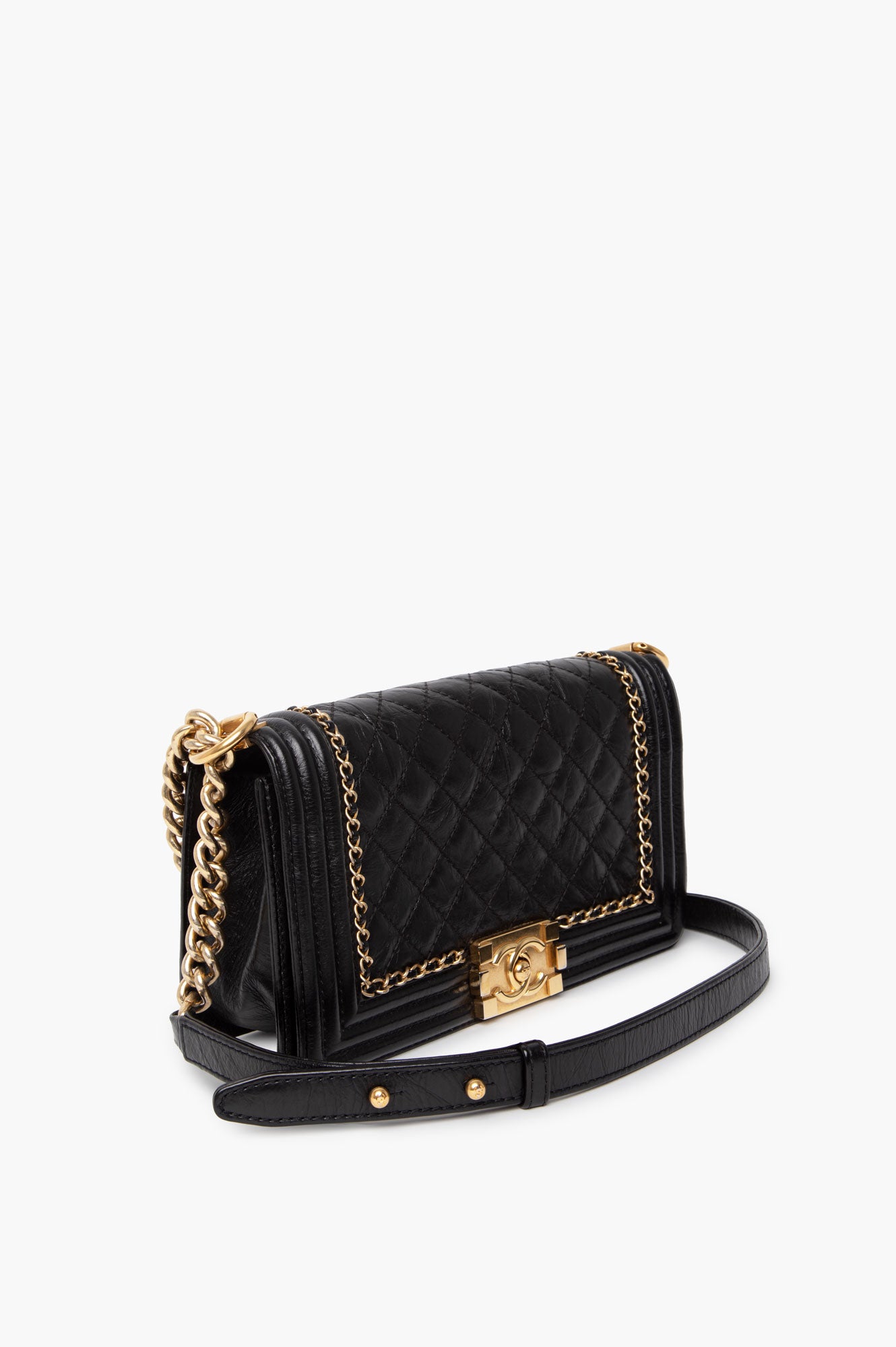 Chanel Black Aged Calfskin Quilted New Medium Boy Bag