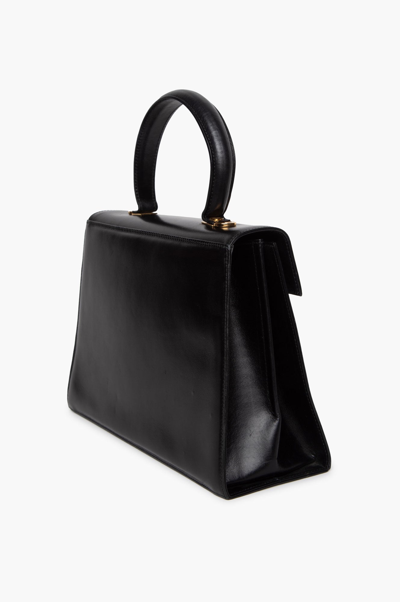 Salvatore Ferragamo Black Shiny Calfskin Gancini Iconic Top Handle Bag with Strap