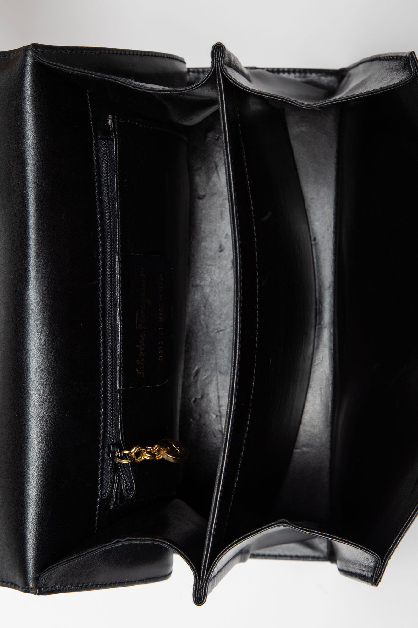 Salvatore Ferragamo Black Shiny Calfskin Gancini Iconic Top Handle Bag with Strap