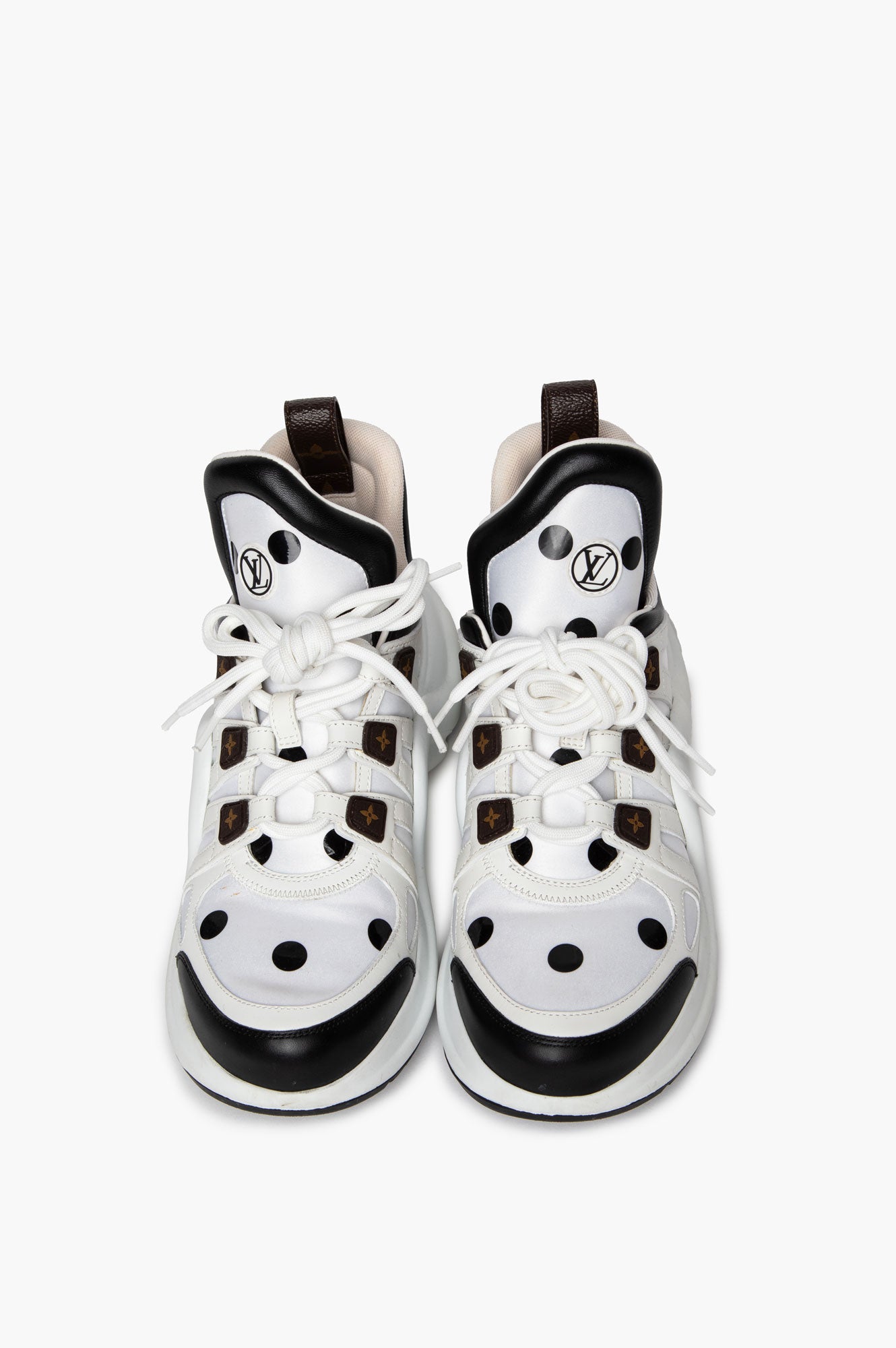 Louis Vuitton White Leather Polka Dot Satin LV Archlight Sneakers Size 38.5