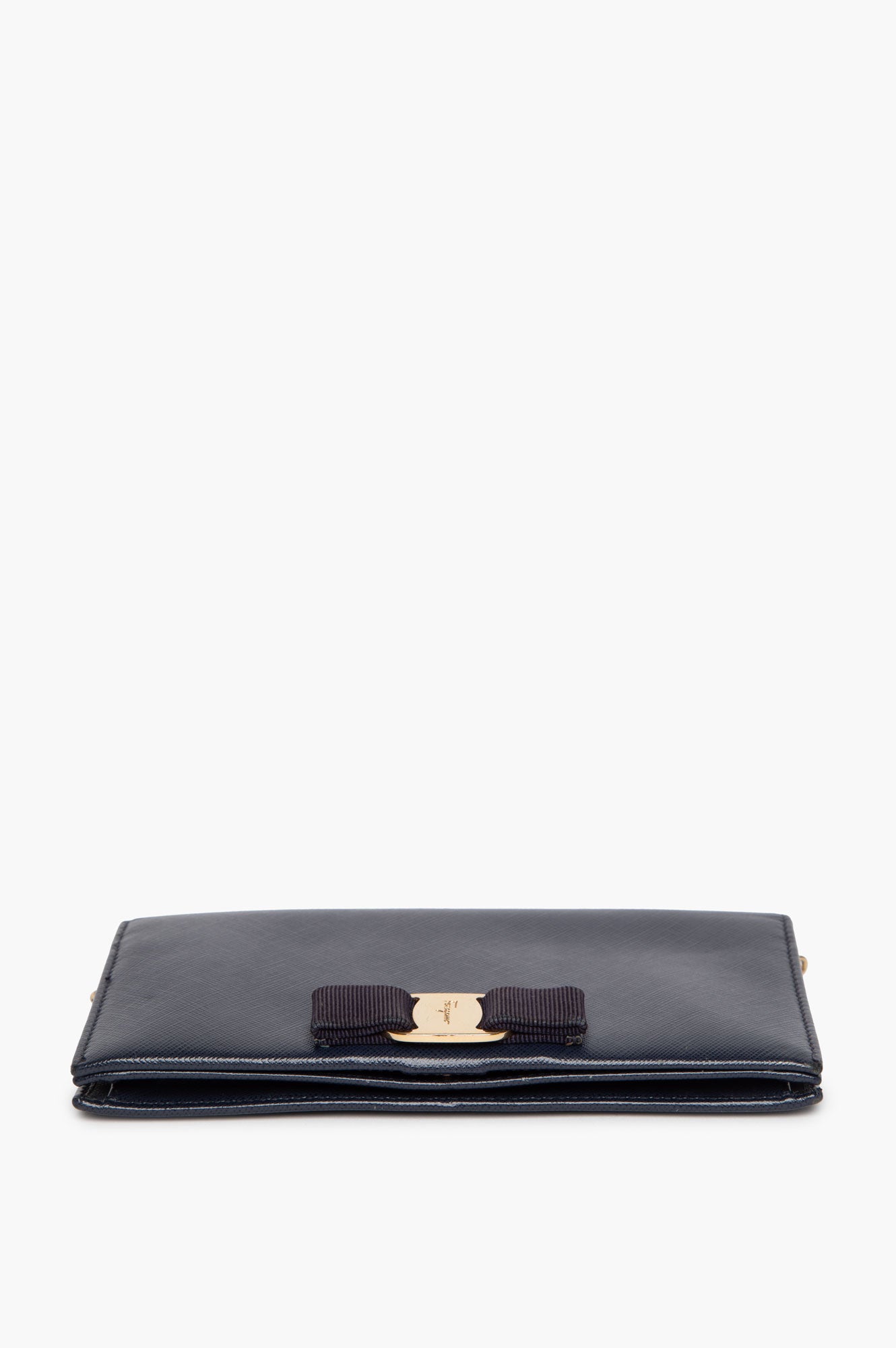 Salvatore Ferragamo Navy Saffiano Leather Vara Bow Chain Wallet