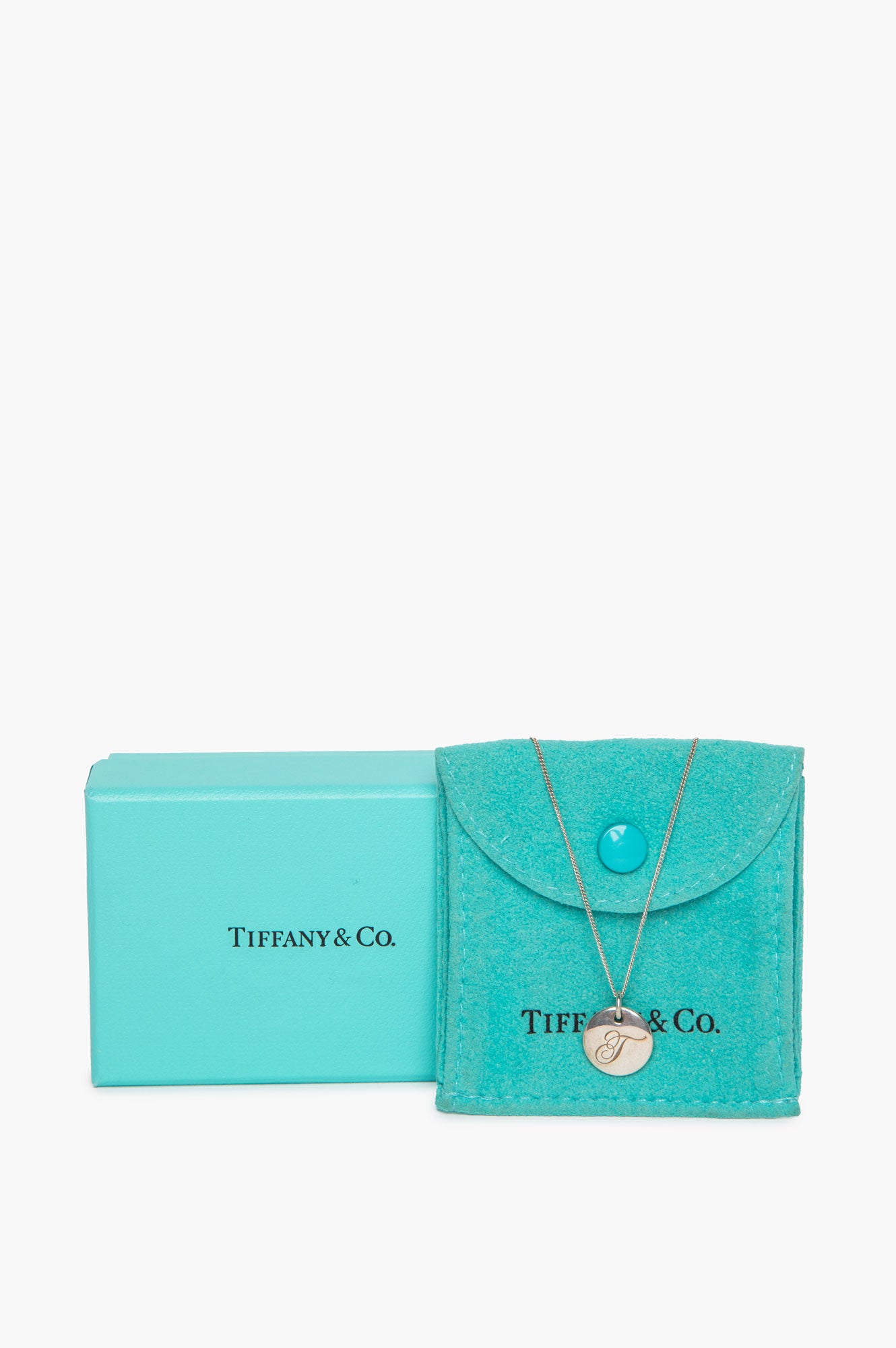 Tiffany & Co. Sterling Silver "T" Initial Engraving Pendant Necklace