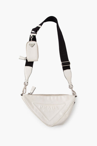 Prada White Leather Triangle Crossbody Bag