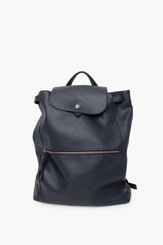 Longchamp Leather Drawstring Backpack Navy