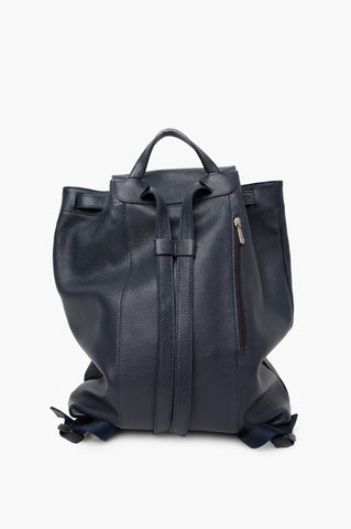 Longchamp Leather Drawstring Backpack Navy