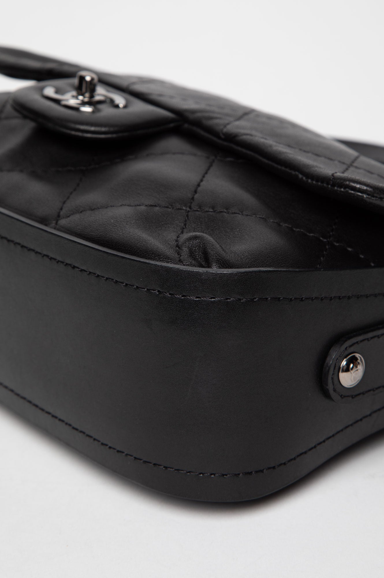 Chanel Black Lambskin CC Curved Flap Messenger Bag