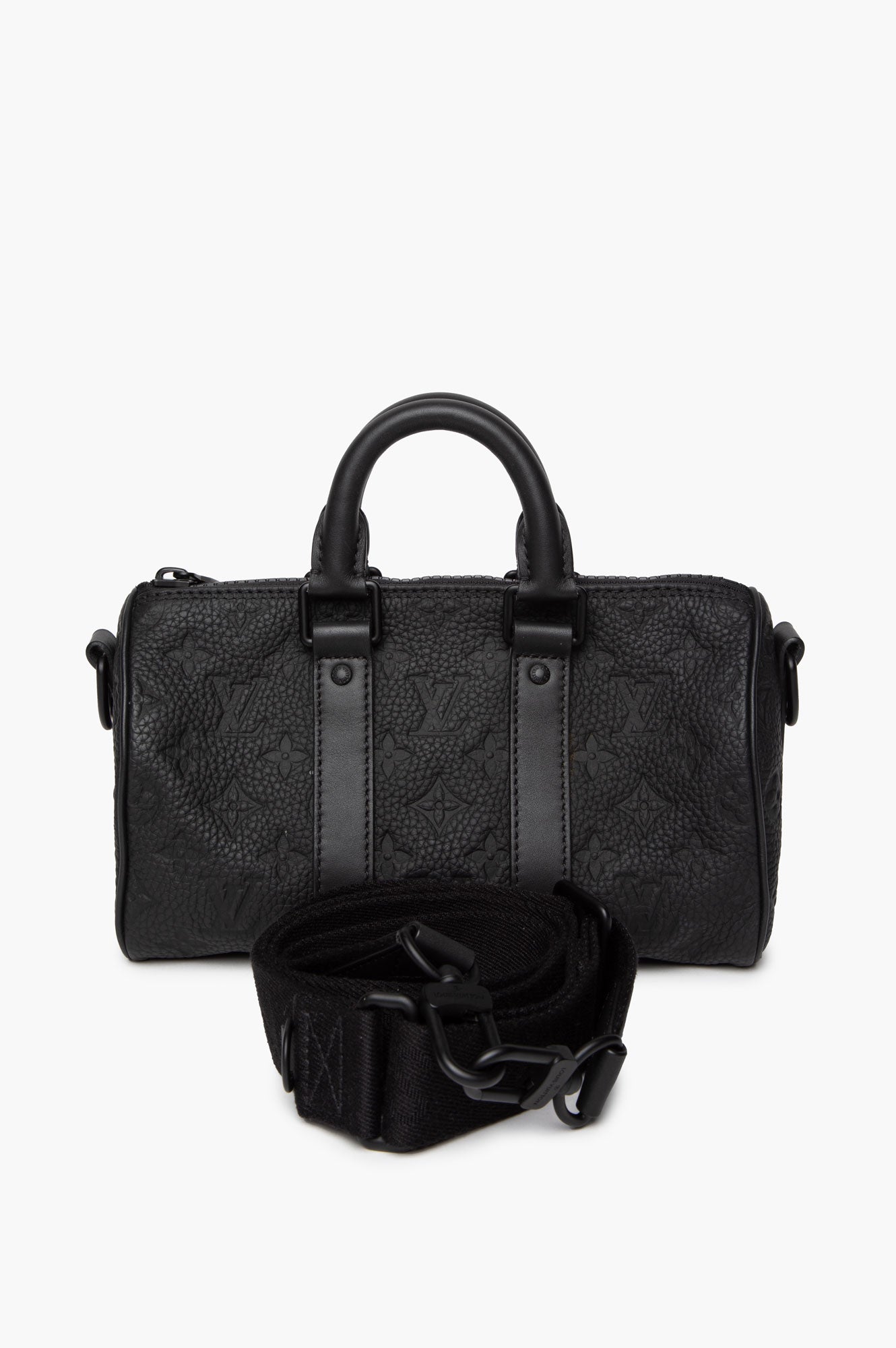 Louis Vuitton Matte Black Taurillon Monogram Leather Keepall Bandoulière 25