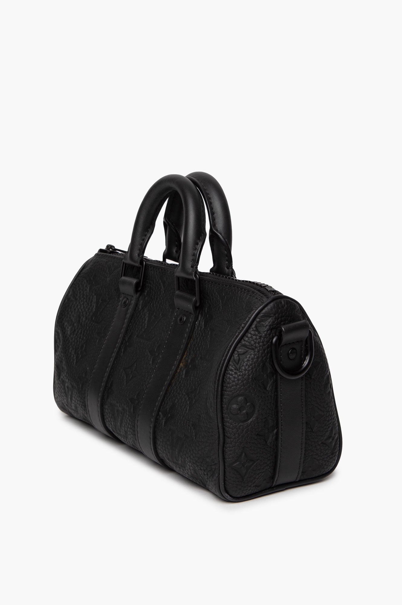 Louis Vuitton Matte Black Taurillon Monogram Leather Keepall Bandoulière 25
