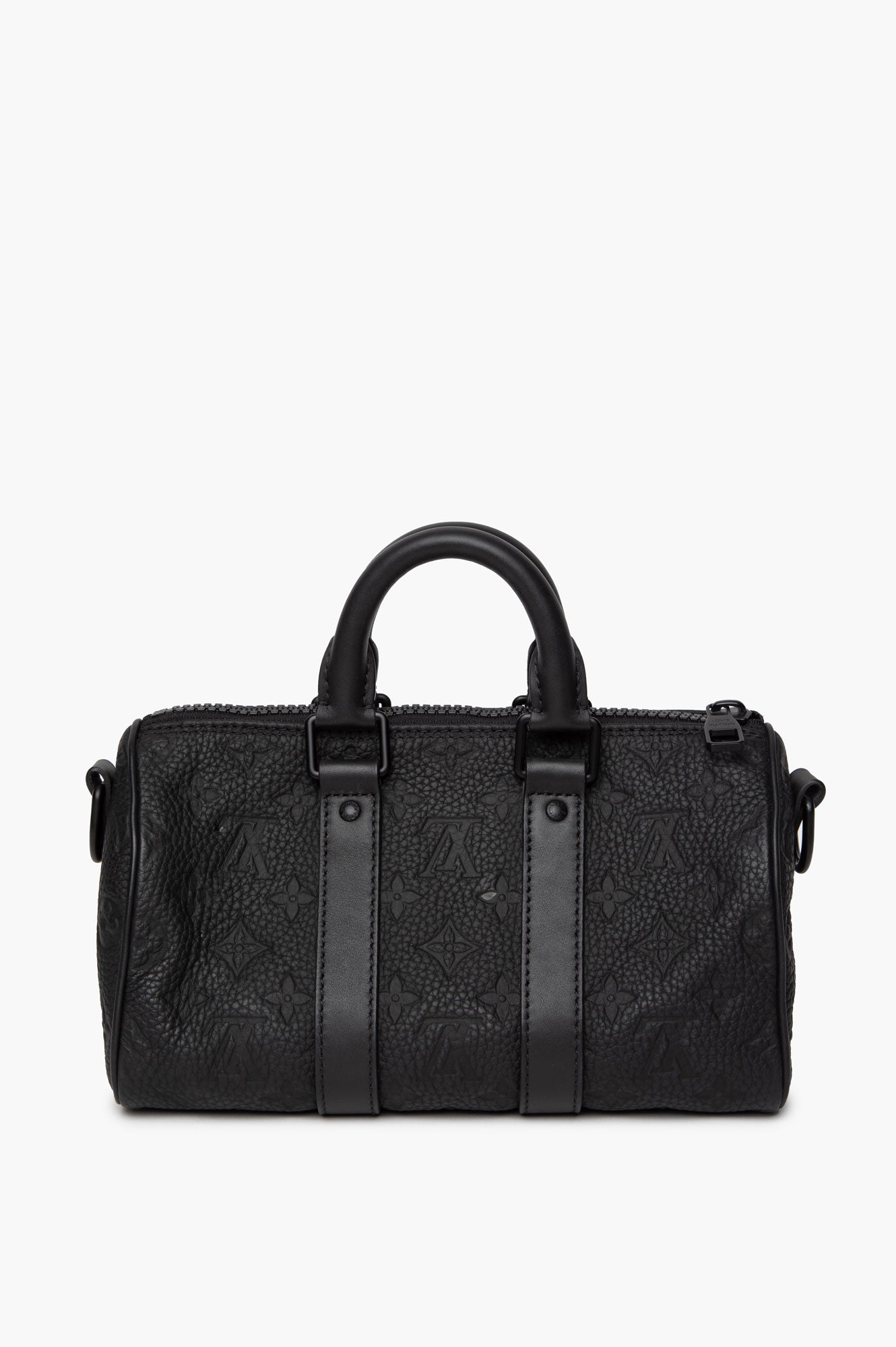 Louis Vuitton Matte Black Taurillon Monogram Leather Keepall Bandoulière 25