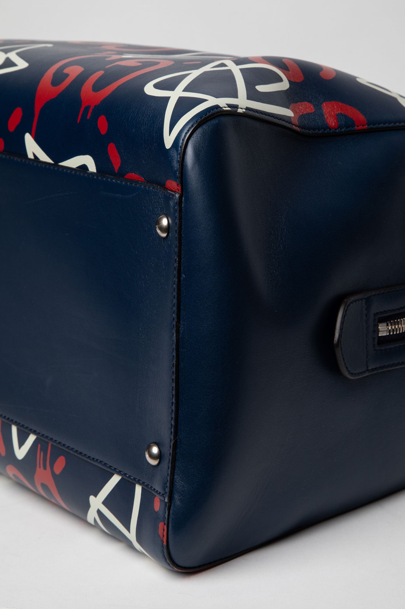 Gucci Blue Graffiti Print Leather GucciGhost Weekender Duffle Bag