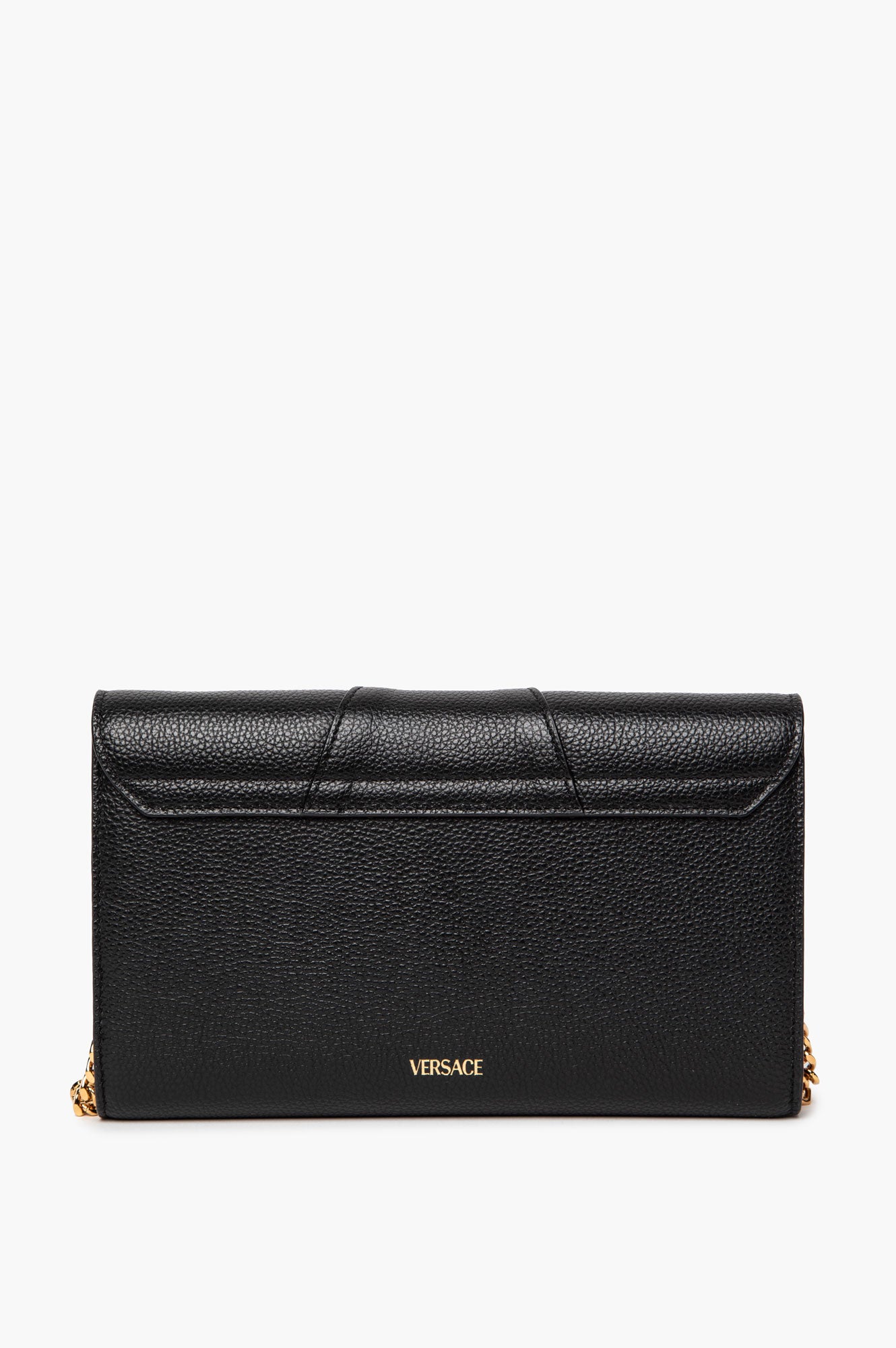 Versace Black Leather Virtus Flap Clutch Chain Bag