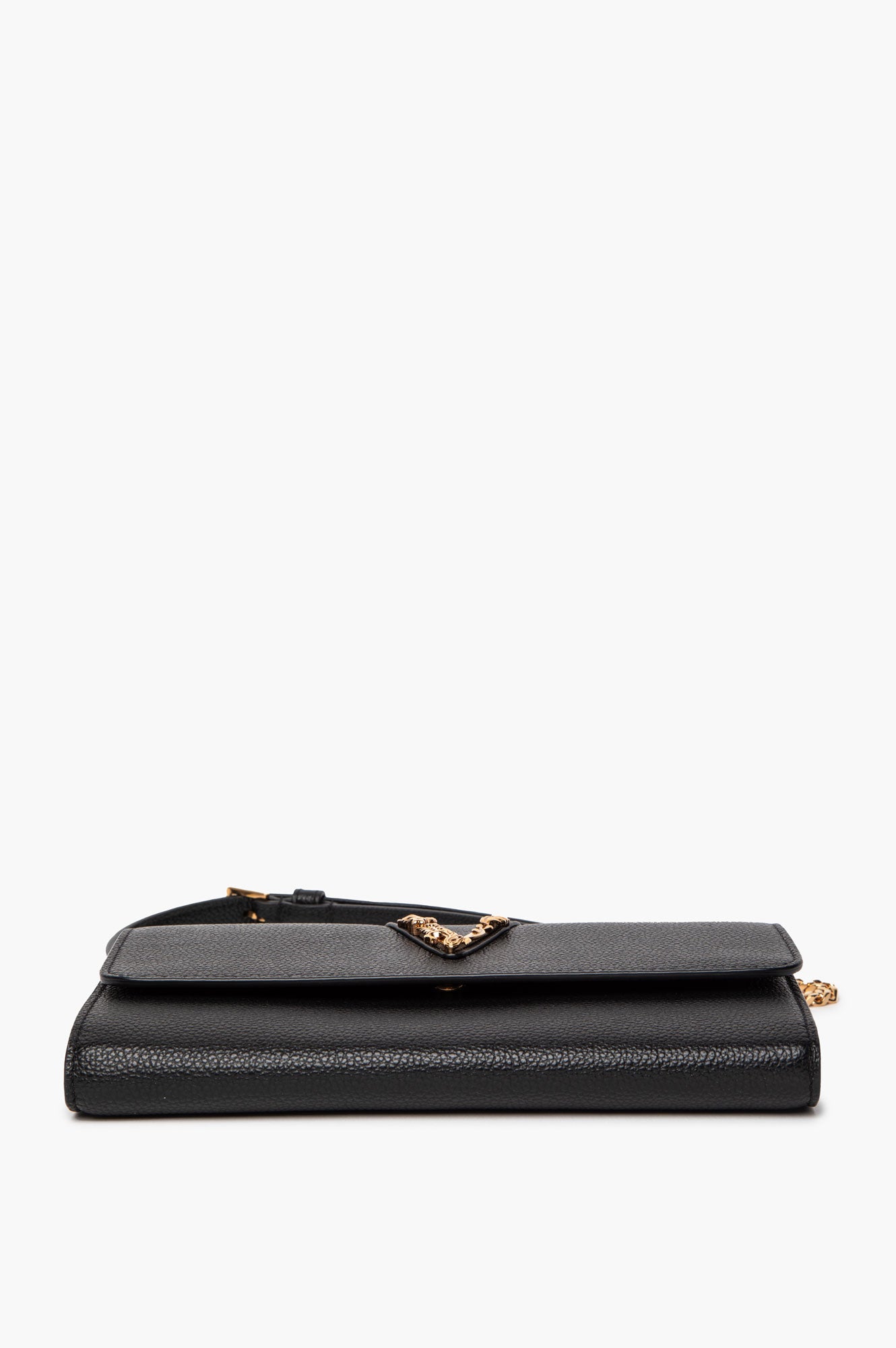 Versace Black Leather Virtus Flap Clutch Chain Bag