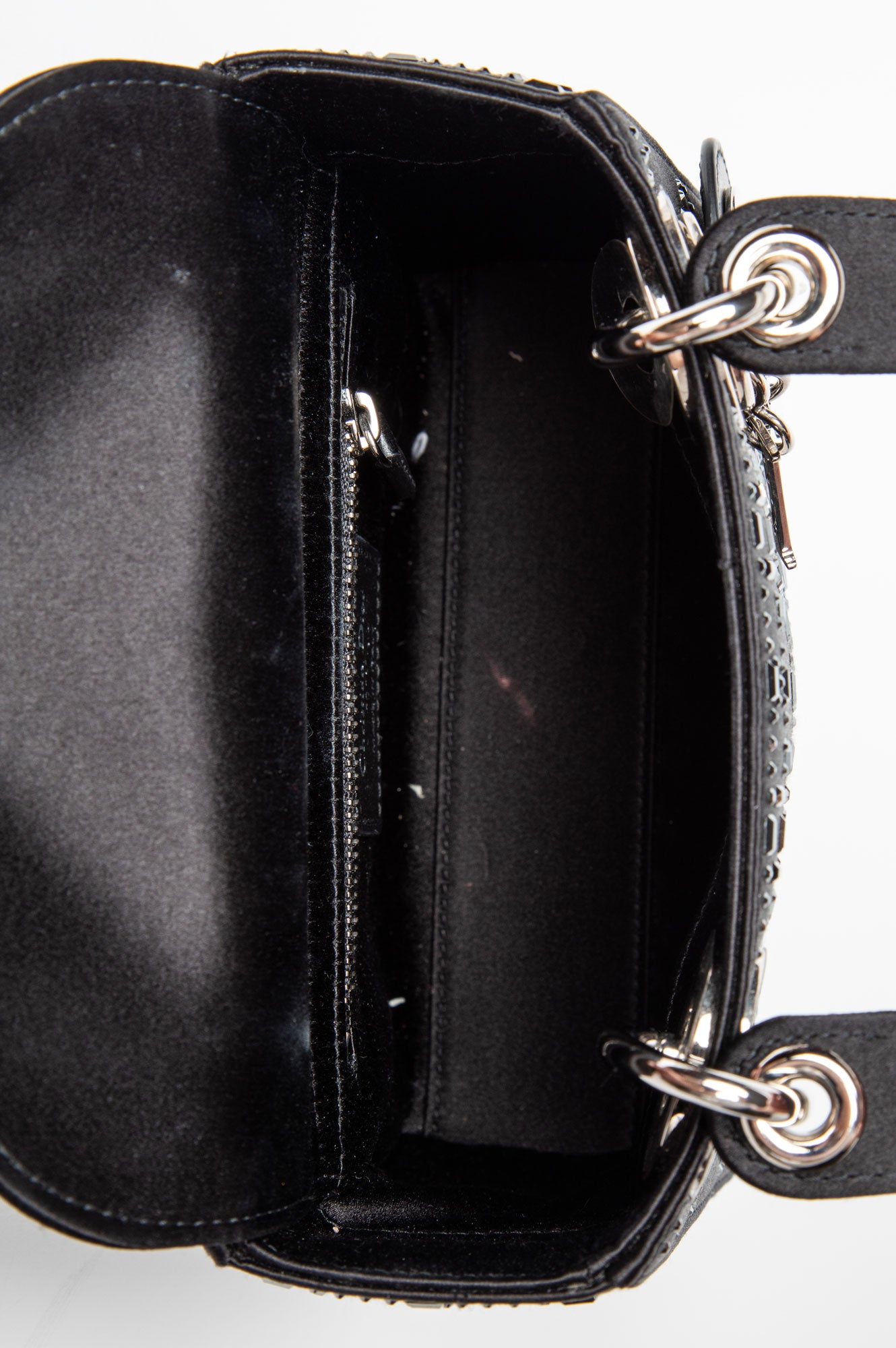 Christian Dior Black Satin Rhinestone Mini Lady Dior Bag