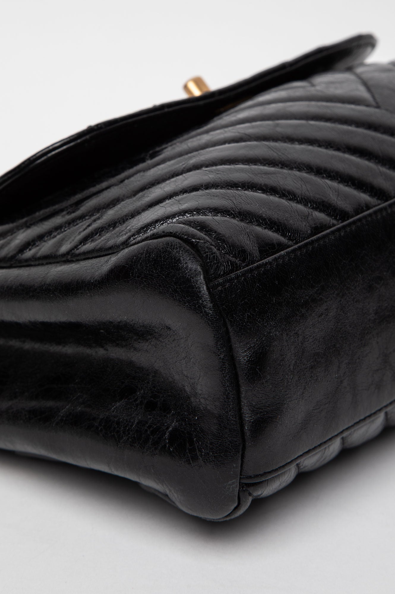 Chanel Black Chevron Quilted Aged Calfskin Hampton Flap Bag