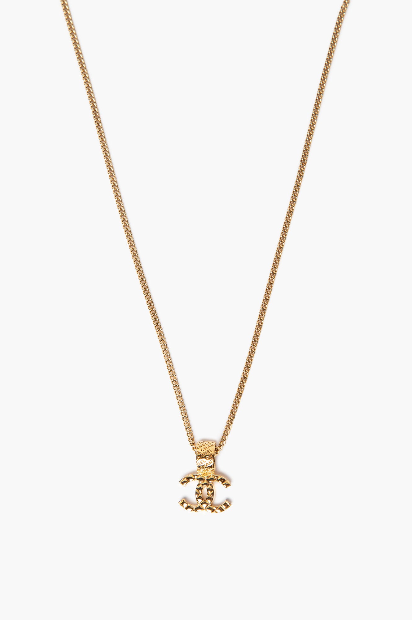 Chanel 24P Gold Tone Quilted CC Pendant Necklace