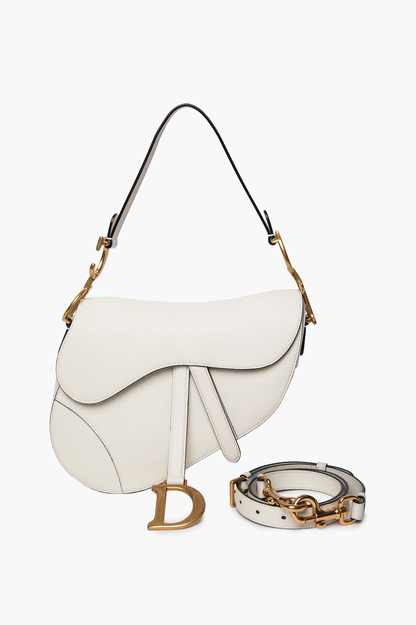 Christian Dior Latte Grained Calfskin Medium Saddle Bag With Strap