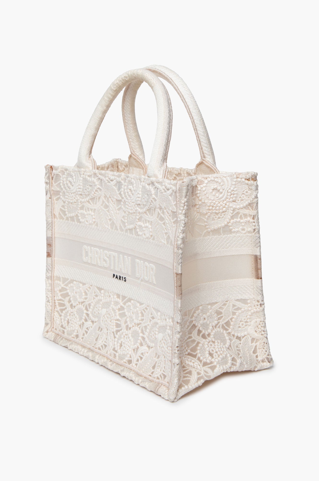 Christian Dior Transparent Embroidered Mesh Cream Lace Book Tote