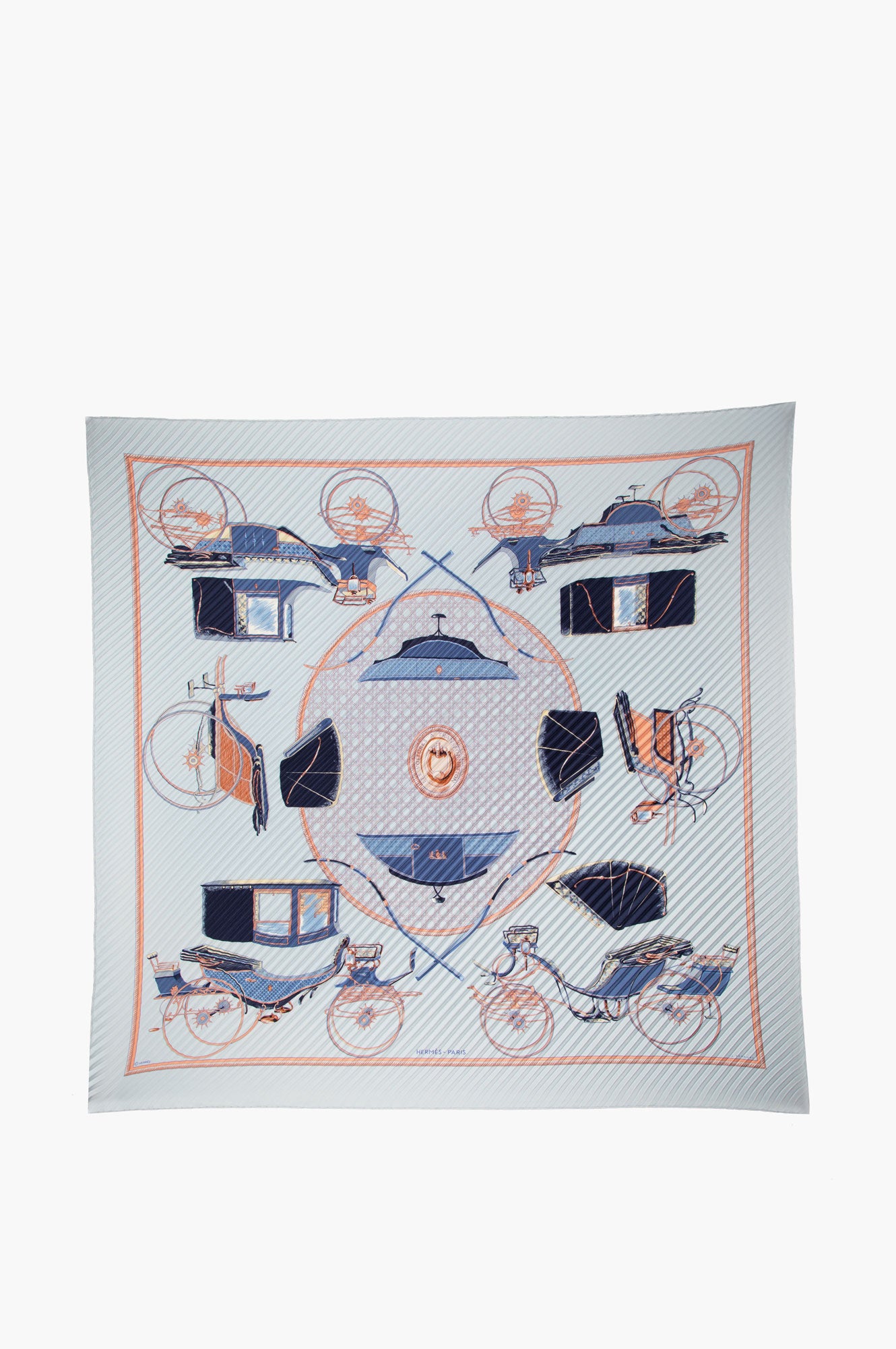 Hermes Blue Les Voitures A Transformation Scarf
