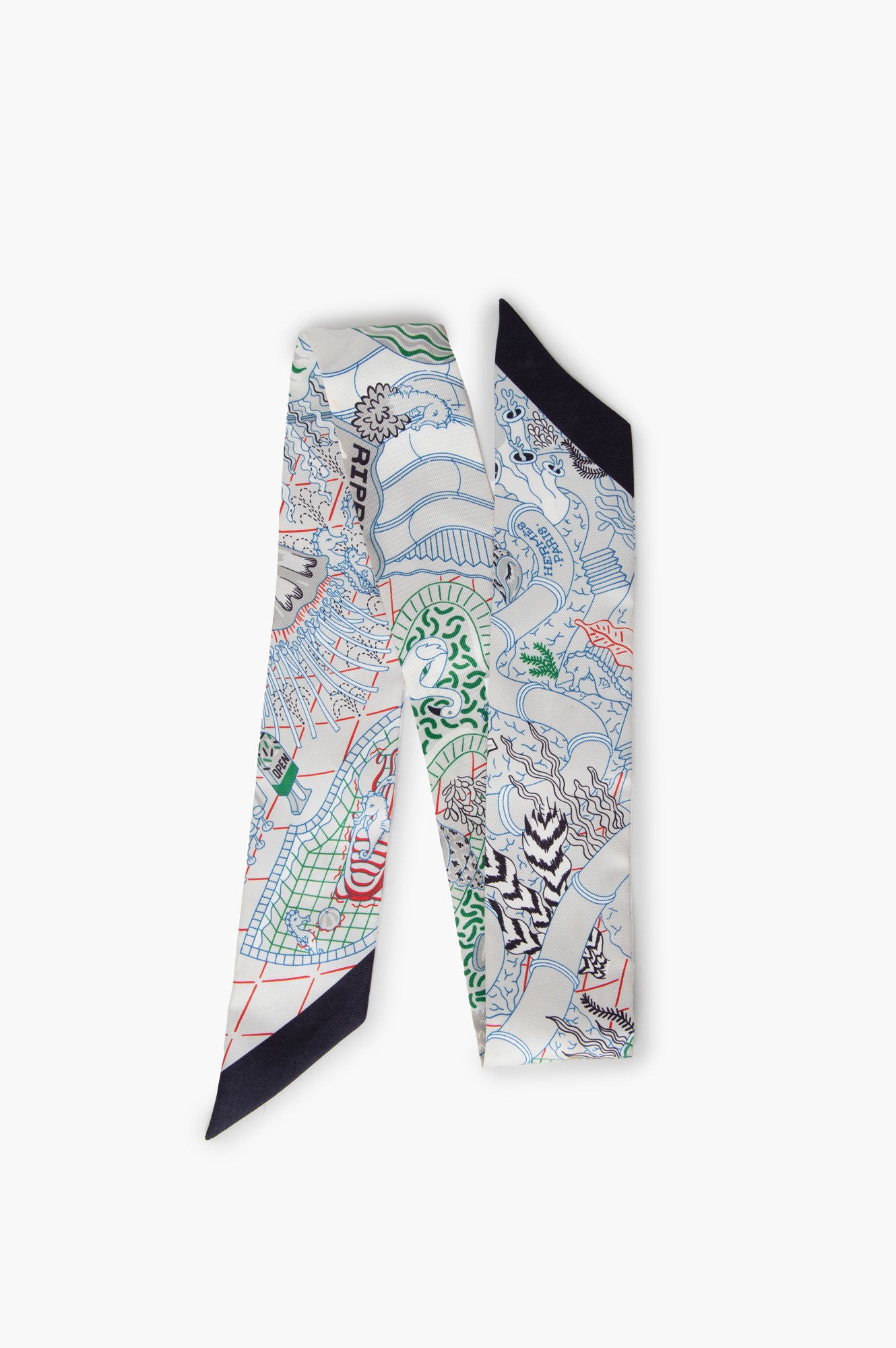 Hermes White Splash Park Silk Twilly Scarf