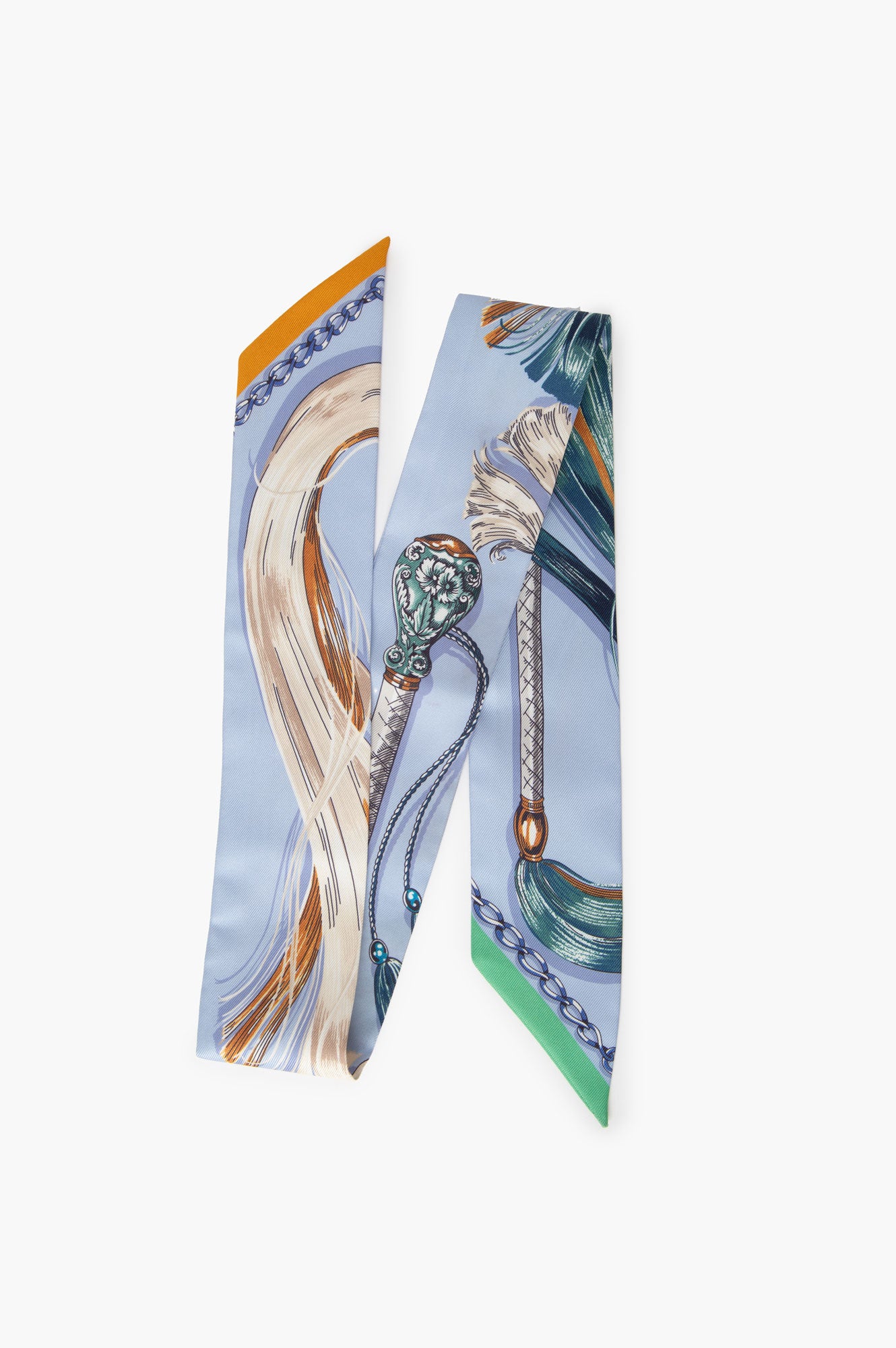 Hermes Blue Cavalcades Silk Twilly Scarf