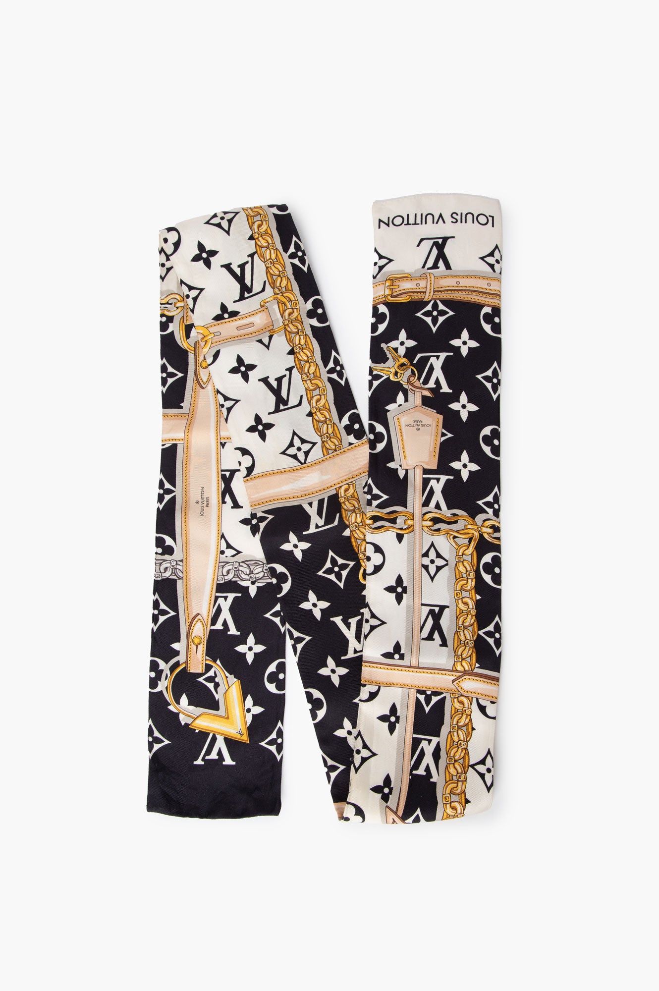Louis Vuitton Confidential Black and White Silk Bandea Scarf