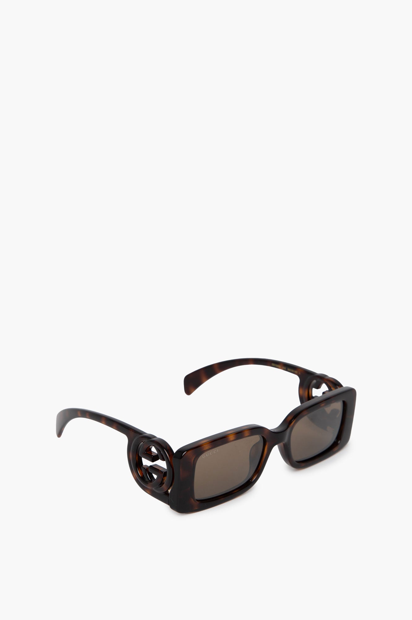 Gucci Brown Tortoise Rectangle Logo Sunglasses