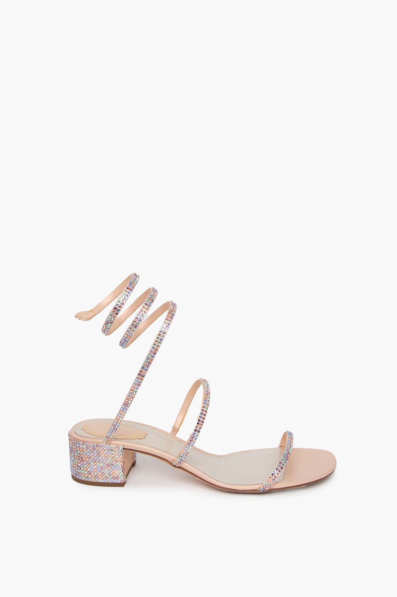 Rene Caovilla Pink Satin Crystal Romance Mix Sandals 39.5