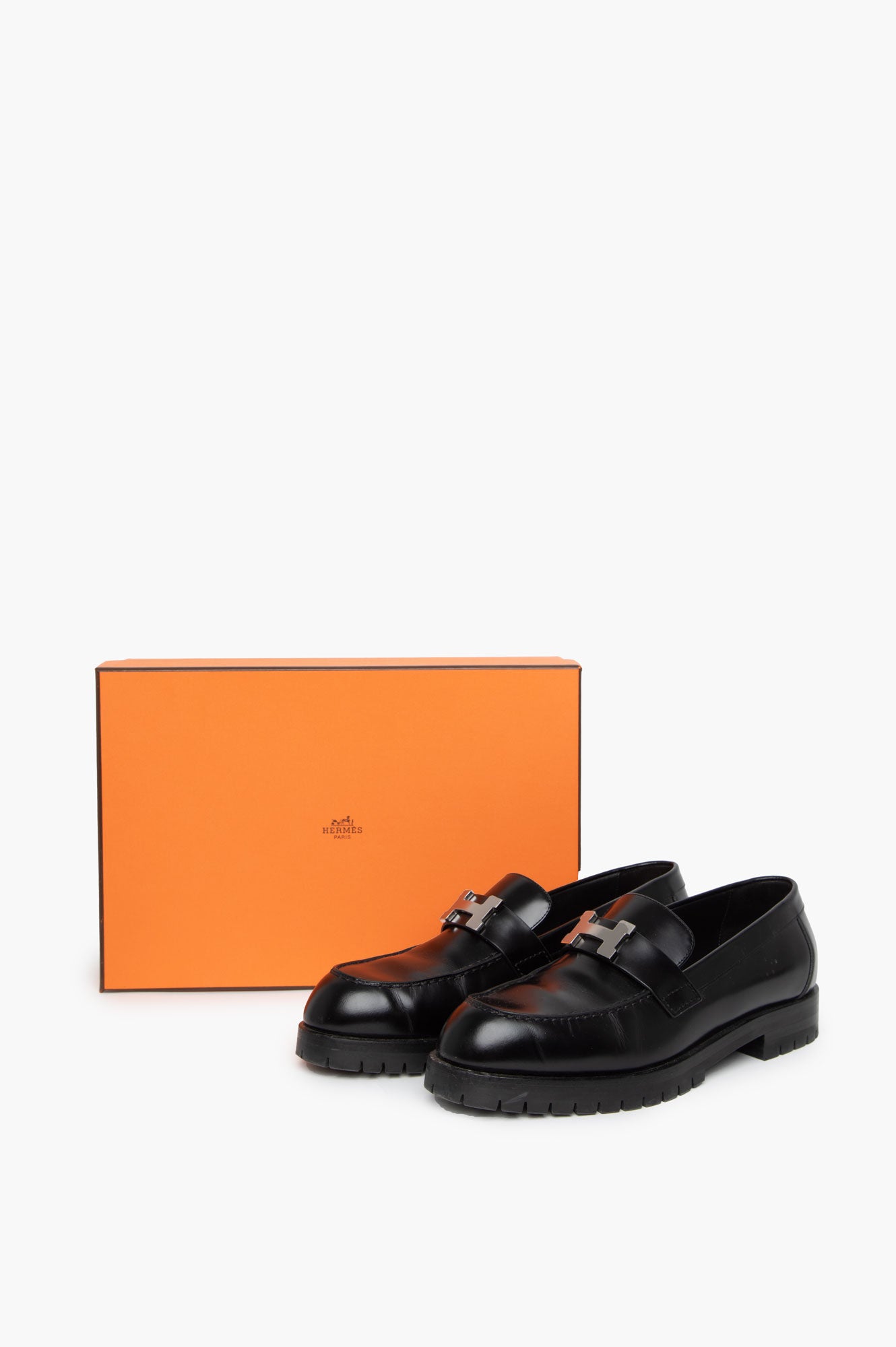 Hermes Black Faubourg Loafer Size 38