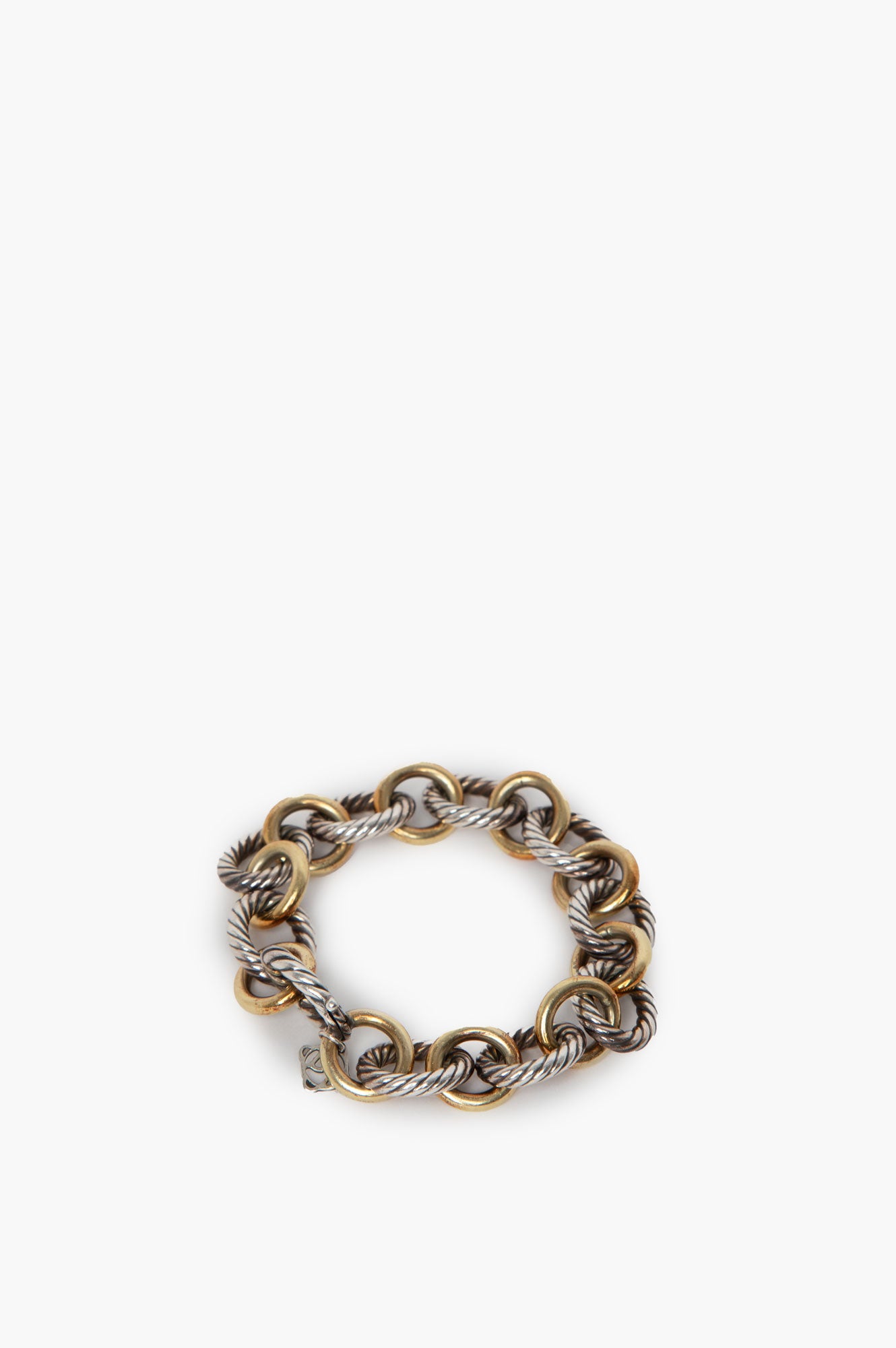 David Yurman Oval Chain Link Gold and Silver Bracelet Size 7.5