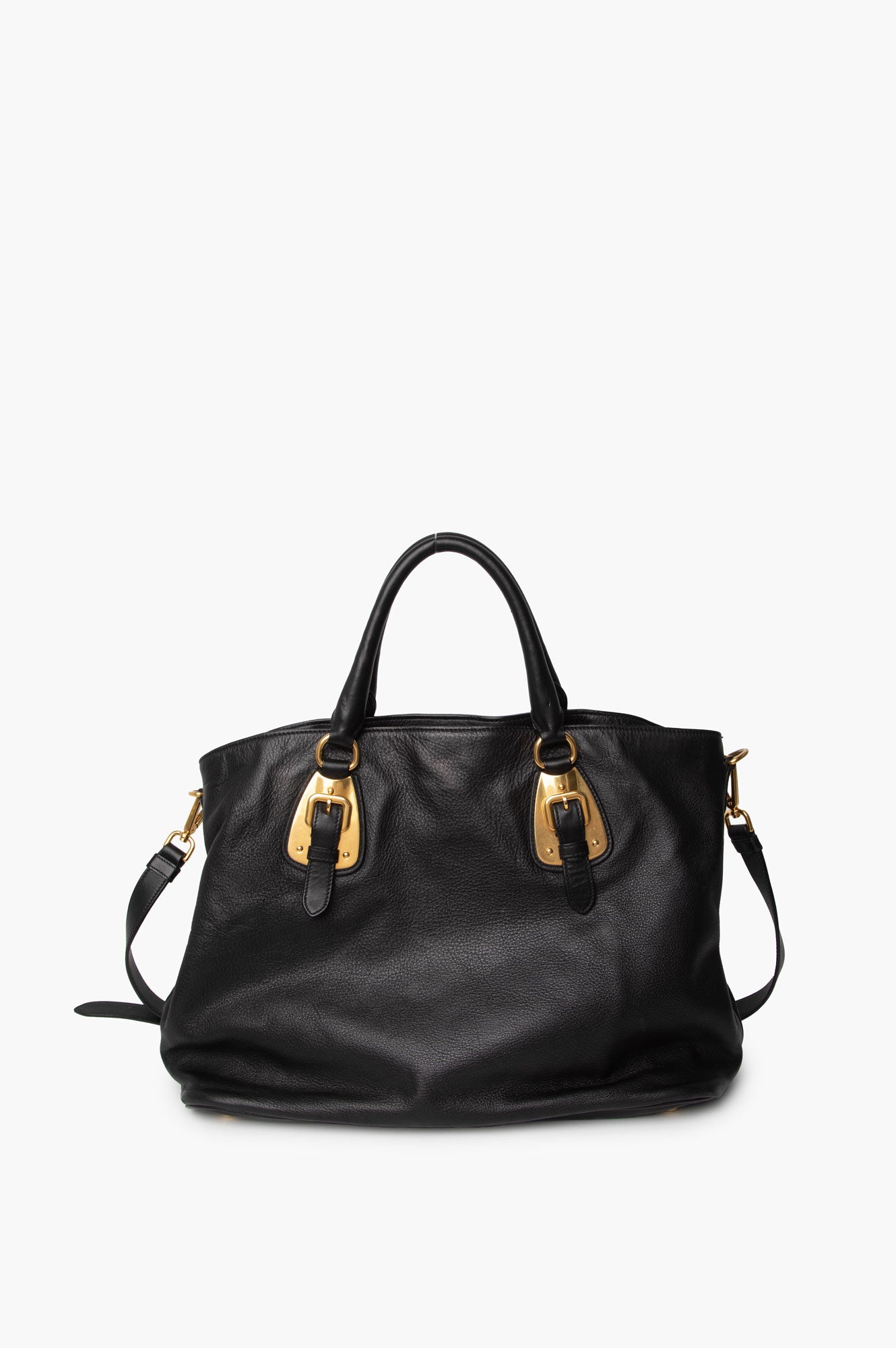Prada Black Vitello Phenix Buckle Shopper Tote Bag