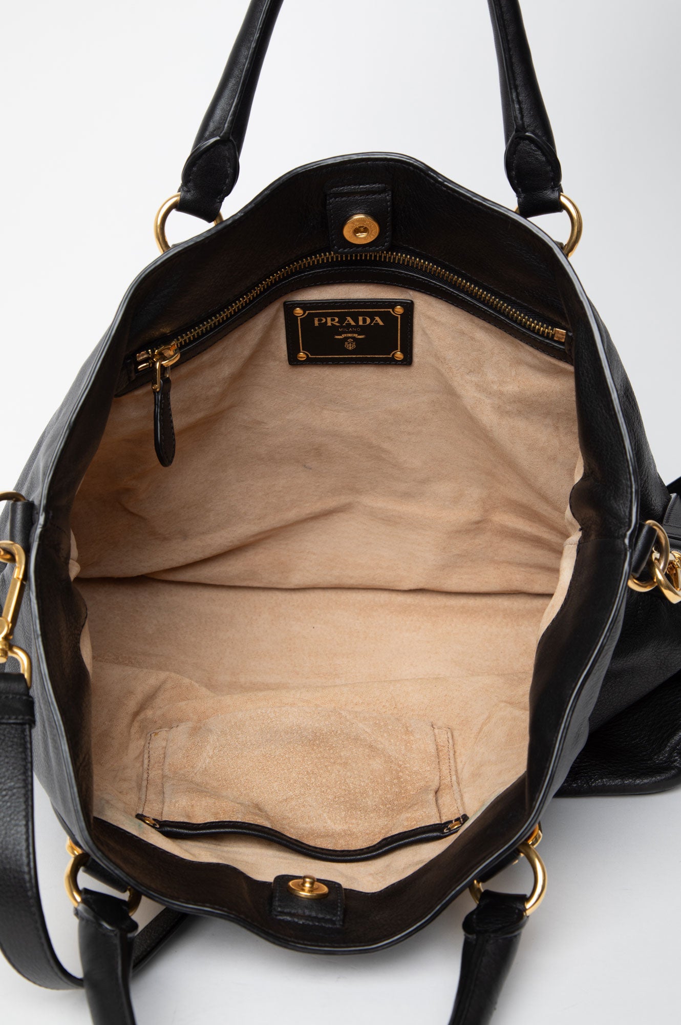 Prada Black Vitello Phenix Buckle Shopper Tote Bag