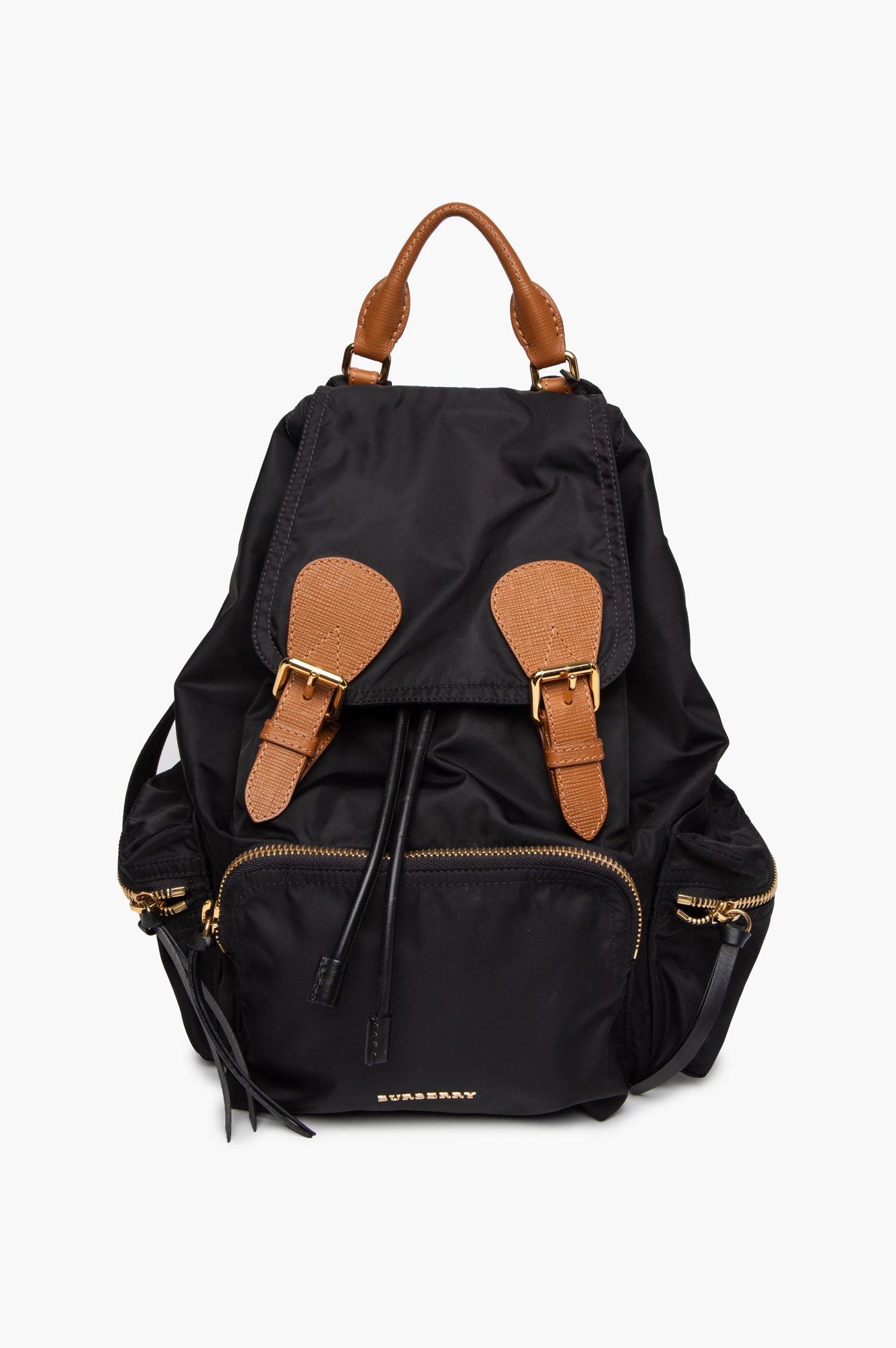 Burberry Brown Leather Trimmed Black Nylon Rucksack