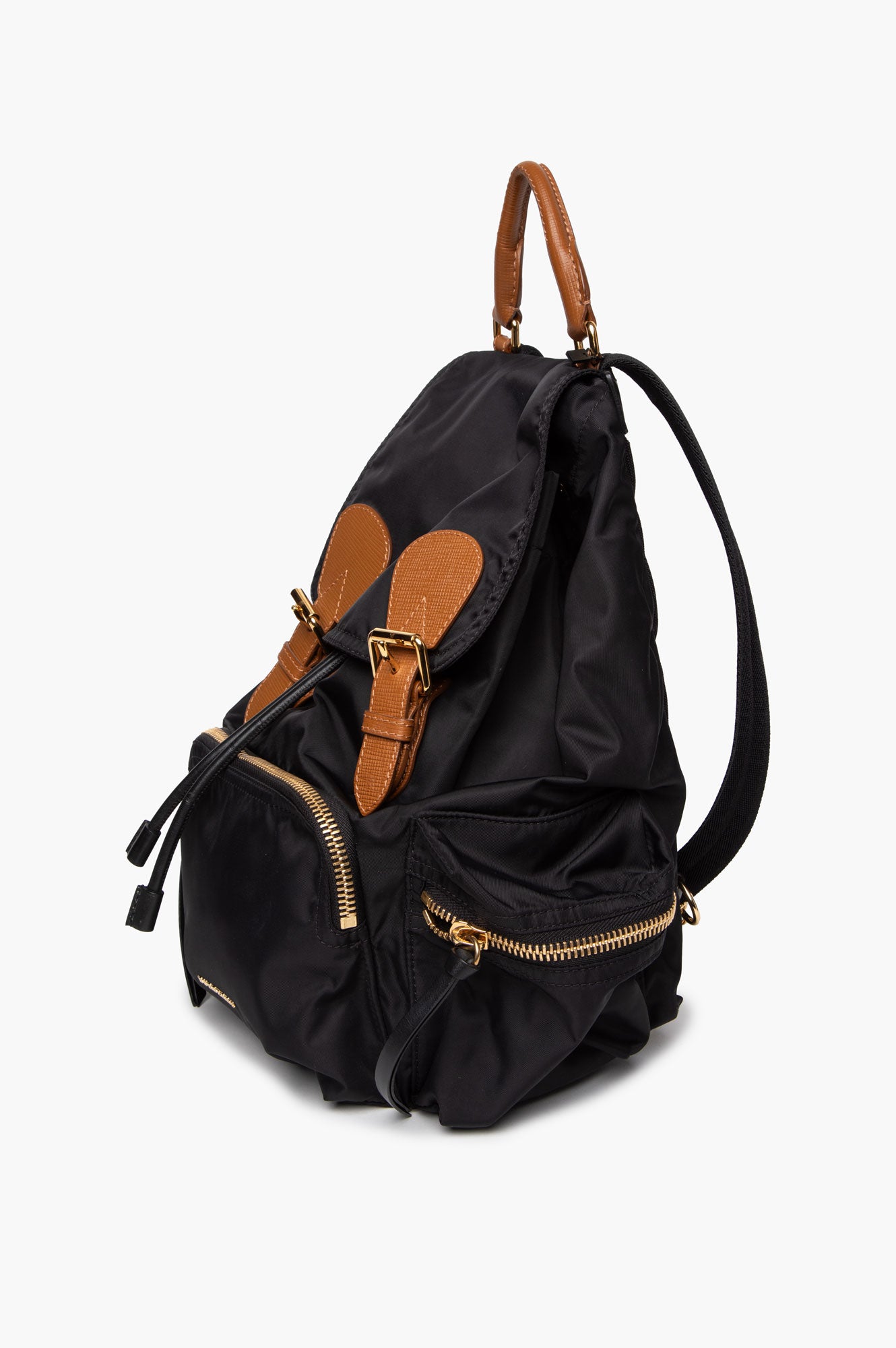 Burberry Brown Leather Trimmed Black Nylon Rucksack