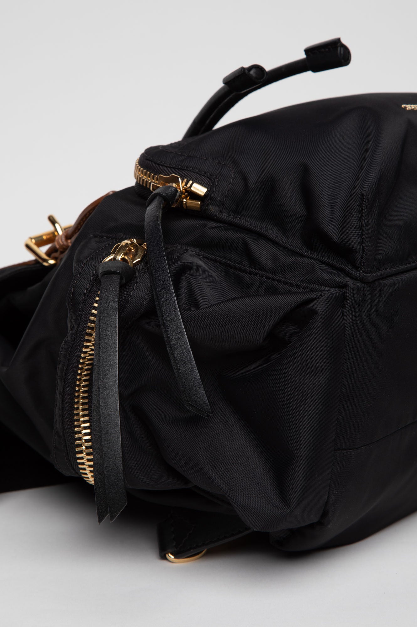 Burberry Brown Leather Trimmed Black Nylon Rucksack